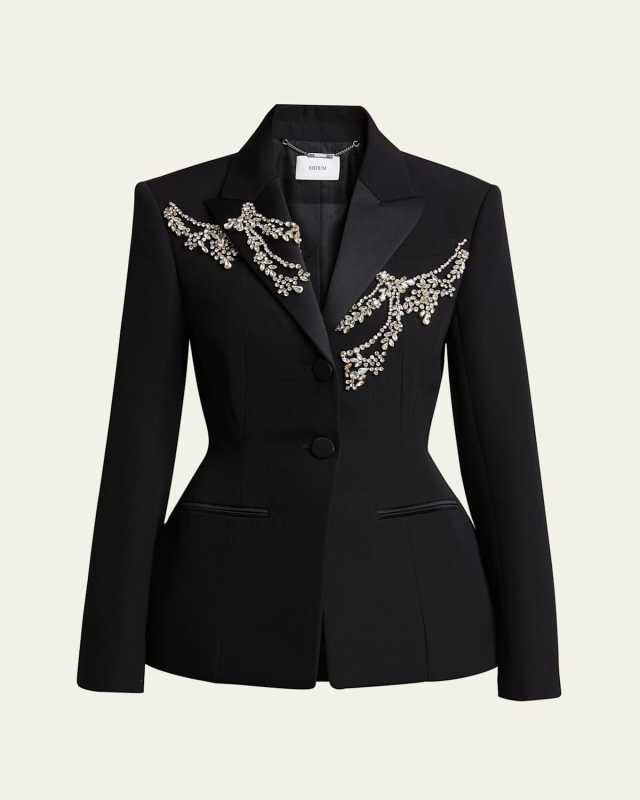 Crystal Fitted Single-Breast Wool Blazer